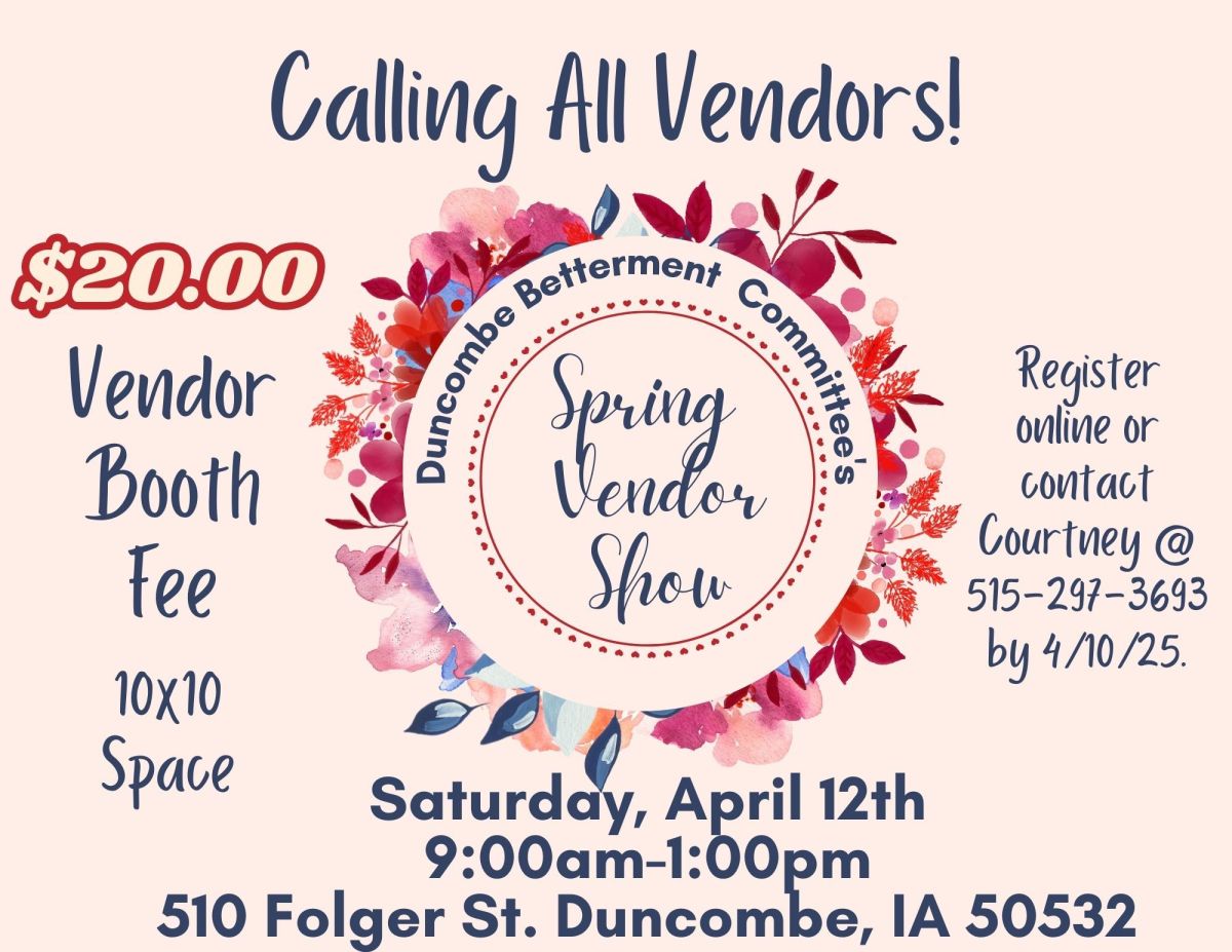 April 12 Vendor Show flier asking for vendors